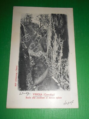 Postcard Verna (Casentino) - Staircase leading to the prominent boulder 1907.