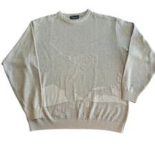 Vintage Tosani Tan Raised Golfer Graphic Knit Crew Knit Sweater Men’s Size LARGE