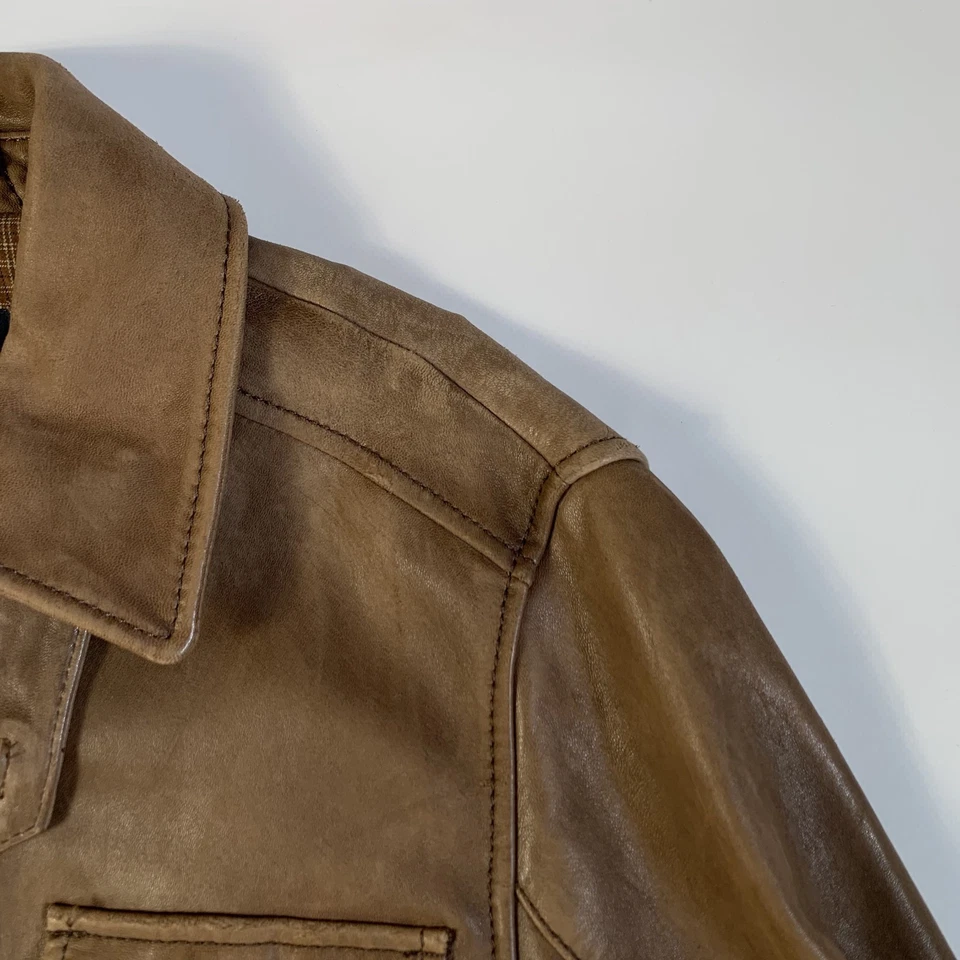 Brooks Brothers Genuine Leather Field Jacket Brown Men’s S – Vintage Style - Image 4 of 4