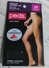 NIB PEDS Regular CONTROL TOP Silky Soft Ultra Sheer Leg Sz AB Black