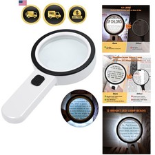 Magnifying Glass with Light, Double-Layer Glass Lens Handheld Large Magnifyin...