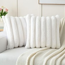 Faux Fur Throw Pillow Covers 18x18 Inch Set 18" x 18" Pack of 2 Cream White