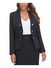 Calvin Klein Black OPEN front Blazer Jacket Womens 6 Petite w/ gold buttons