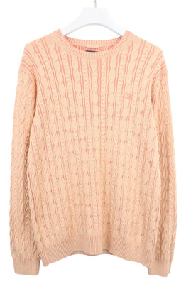 GANT Herren Pullover XL Orange Logo Zopfmuster Rundhalsausschnitt 100% Baumwolle