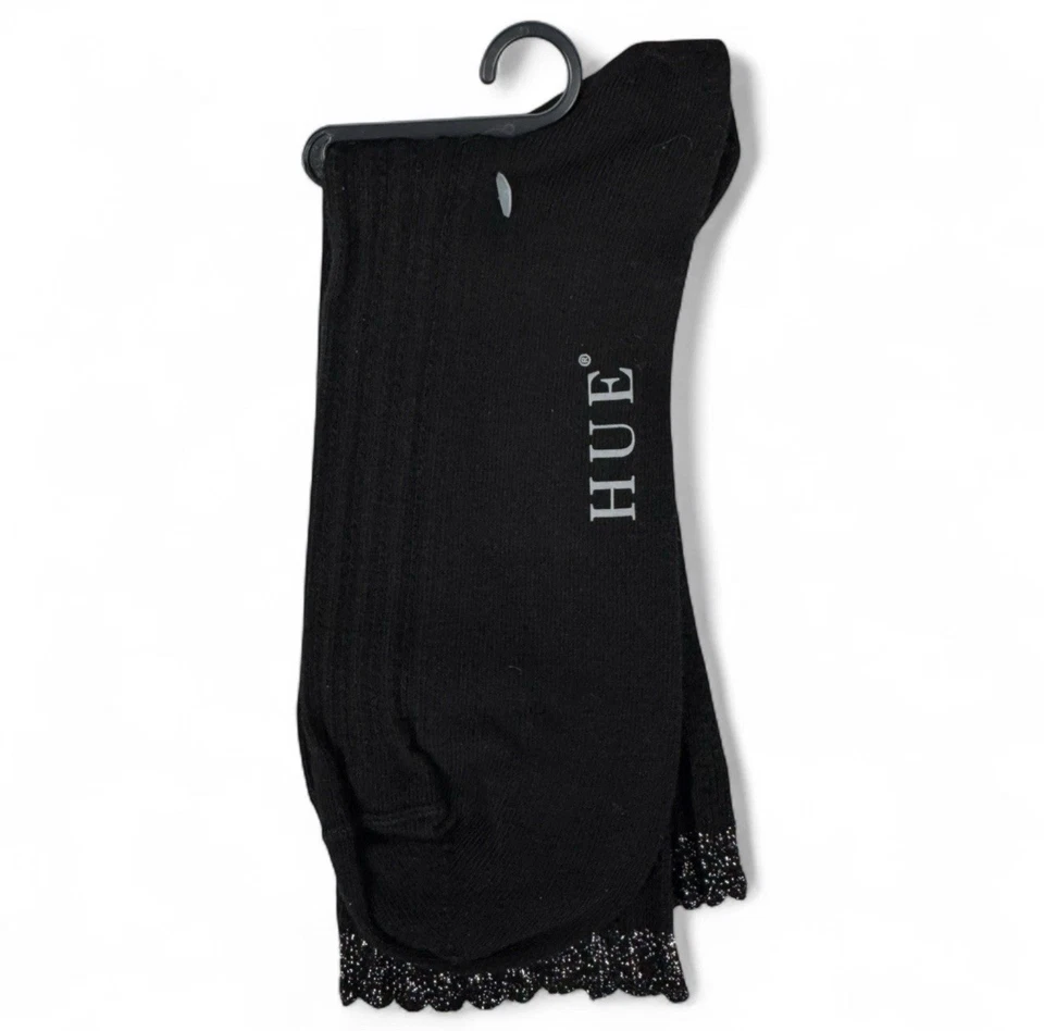 Calcetines Pointelle festoneados negros con punta plateada para mujer talla única Foto 4 de 4