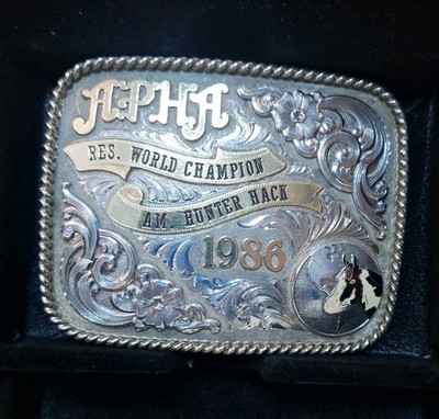 VINTAGE GIST 1986 APHA WORLD CHAMPION OVERSIZE TROPHY BUCKLE 1/10 10K GOLD FILL