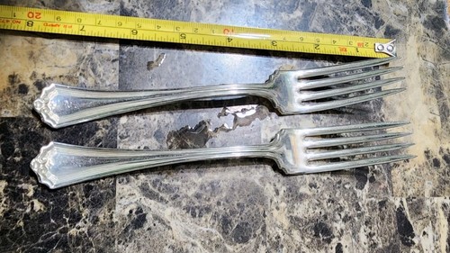 ๐LOT OF 2 ANTIQUE c1907 RALEIGH SILVERPLATED "7 3/8 DINNER FORKS ๐ฝ - Picture 5 of 8