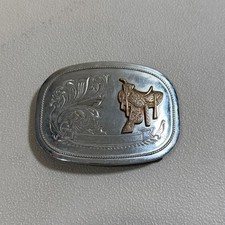 Vintage Western Horse Saddle Flower Swirl W/ Blank Award Scroll Belt Buckle