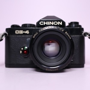 Chinon CE-4 35mm Film SLR Black w/ Pentax-A 50mm f/2 Lens Tested New Light Seals