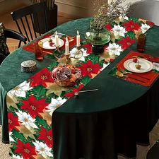 Flax Christmas Table Runner - Festive Holiday Decorative Table Cover-13x72 Inch