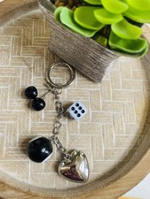 Novelty Keychain with Dice, 8 Ball, Heart, and Cherry Charms