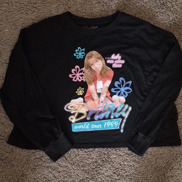 Britney Spears Womens Baby One More Time Tour 1999 Cropped LS Tee Sz 14