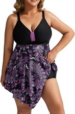 Hanna Nikole Women's Plus Size Skirted One-Piece Swimsuits Tummy Control UK26