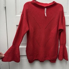 LOFT XS Red Bell Sleeve Sweater Textured Knit Cotton Blend NWT
