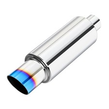 2" Exhaust Muffler, 2 inch Inlet 2 Intlet 3 outlet Blue Burnt Angle Cut