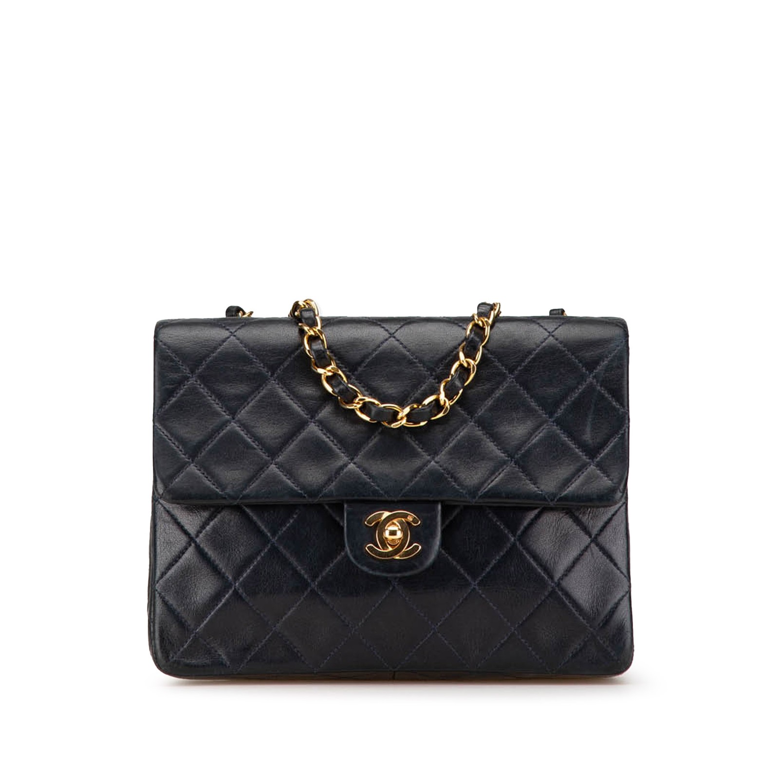 Chanel Mini Square Quilted Lambskin Single Flap Bag in Black