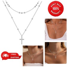 Cross Necklace for Women Dainty 14K Real Silver Gold Plated Layered Cross...