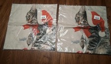 Christmas Pillow Covers 18 x 18 Cat w/Santa Hat Bow Holiday Decor Set of 2 NWT