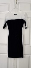 Chaps Ruched Side Black & White Stretch Dress - Women's Small, Fully Lined