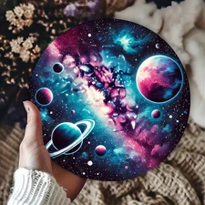 1pc 2D 1x Space-Themed Vintage Aluminum Metal Sign, 8x8inch Round Aluminum Foil