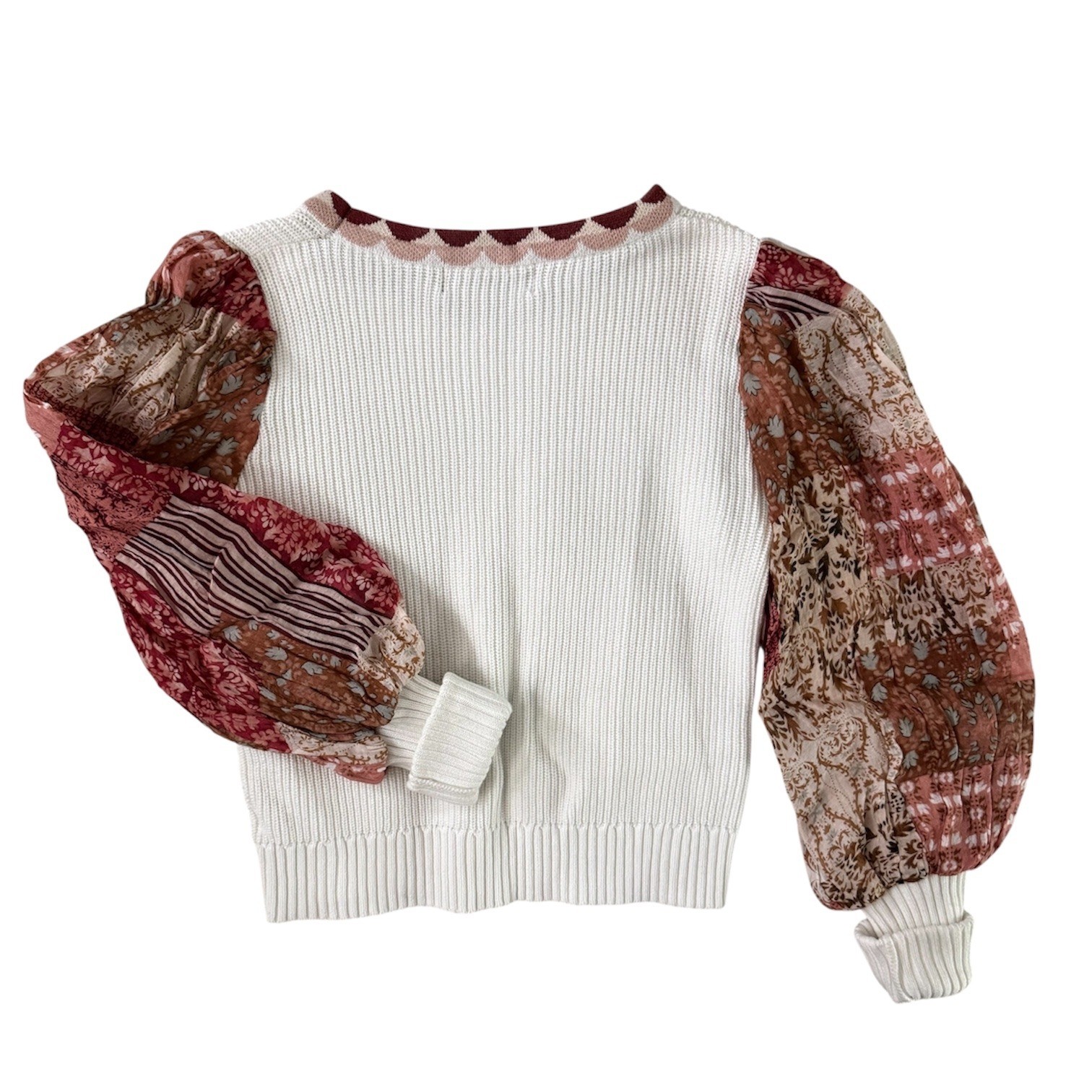 Fab’rik White Ribbed Rust Orange Patchwork Balloo… - image 3