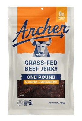 Archer Grass-Fed Beef Jerky Snack, Mango Habanero 16 oz, EXP 03/24/2027