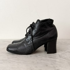 Ipanema Vintage Leather Lace Up Ankle Boots Square Toe Block Heel 6.5M Black