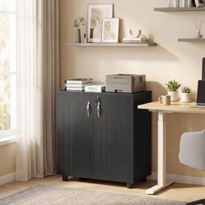 2-Tier Locking Filing Cabinet Office Storage Cabinet with Keys, Black