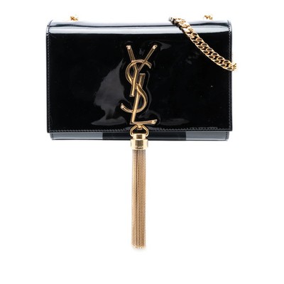 Saint Laurent Small Lackleder Monogram Kate Pompon Crossover Bag