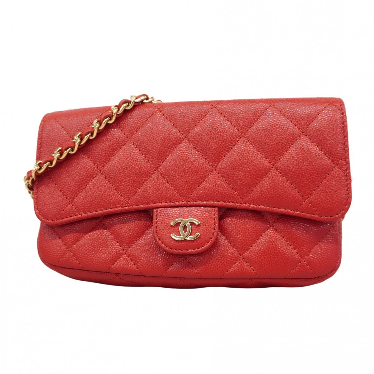 Auth [6ba0997] CHANEL Shoulder Bag Matrasse ChainShoulder Caviarskin Red Cha...