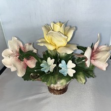 Vintage Capodimonte Italy Porceliain Hand-Painted Flower Arrangements