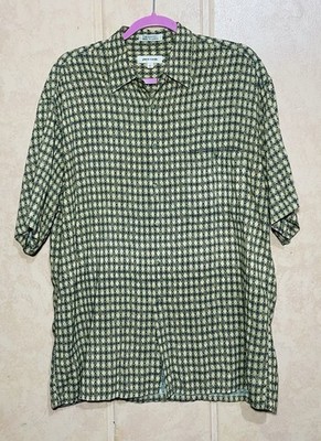 Pierre Cardin Men s Short Sleeve Button Down Large Beige Lg Checkered Rayon