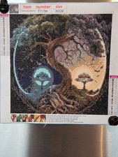Completed Diamond Art 30x30cm Ying  Yang Tree of life night and day