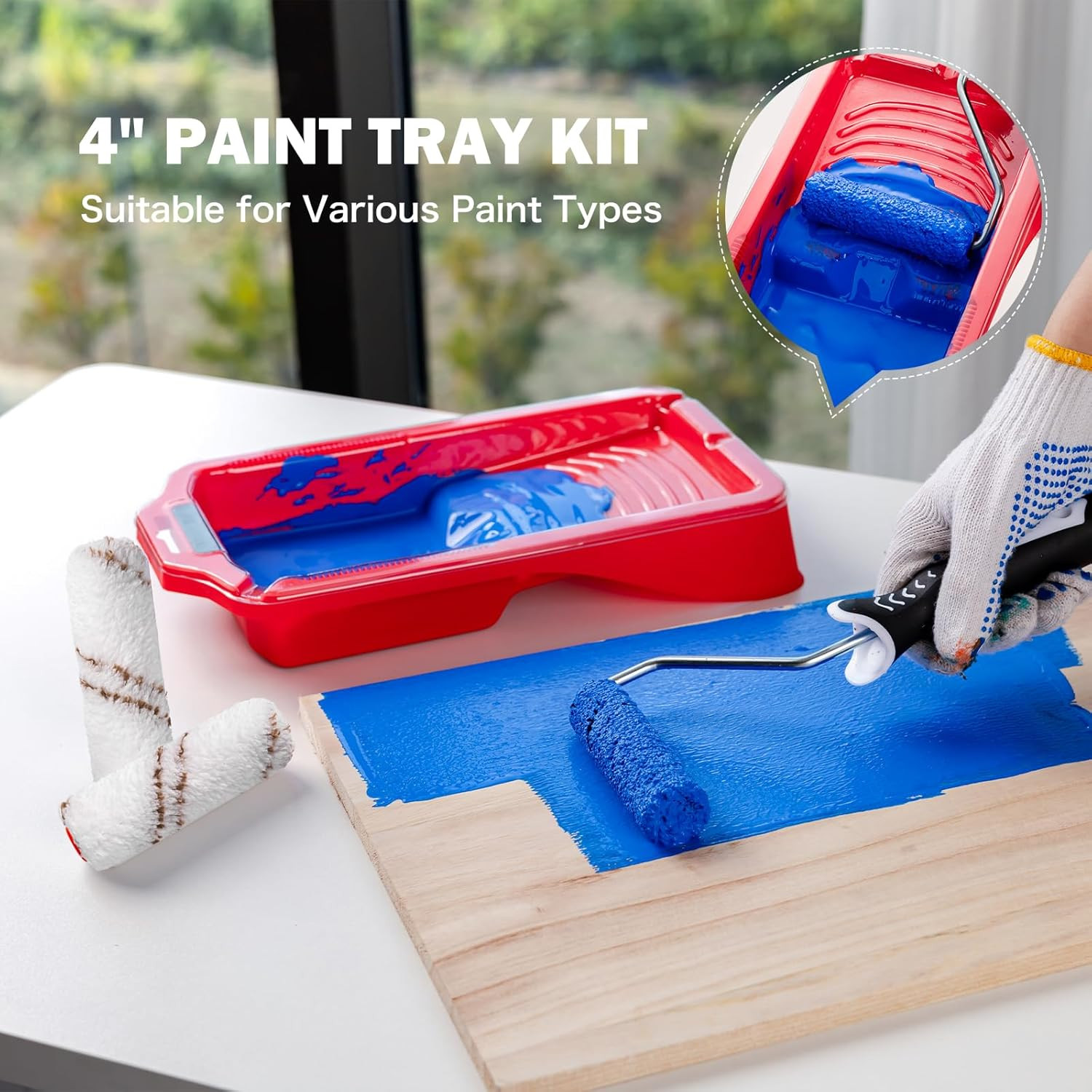 Paint Roller Kit-13 Piece, 4-Inch Microfiber Paint Rollers with Ergonomic Handle