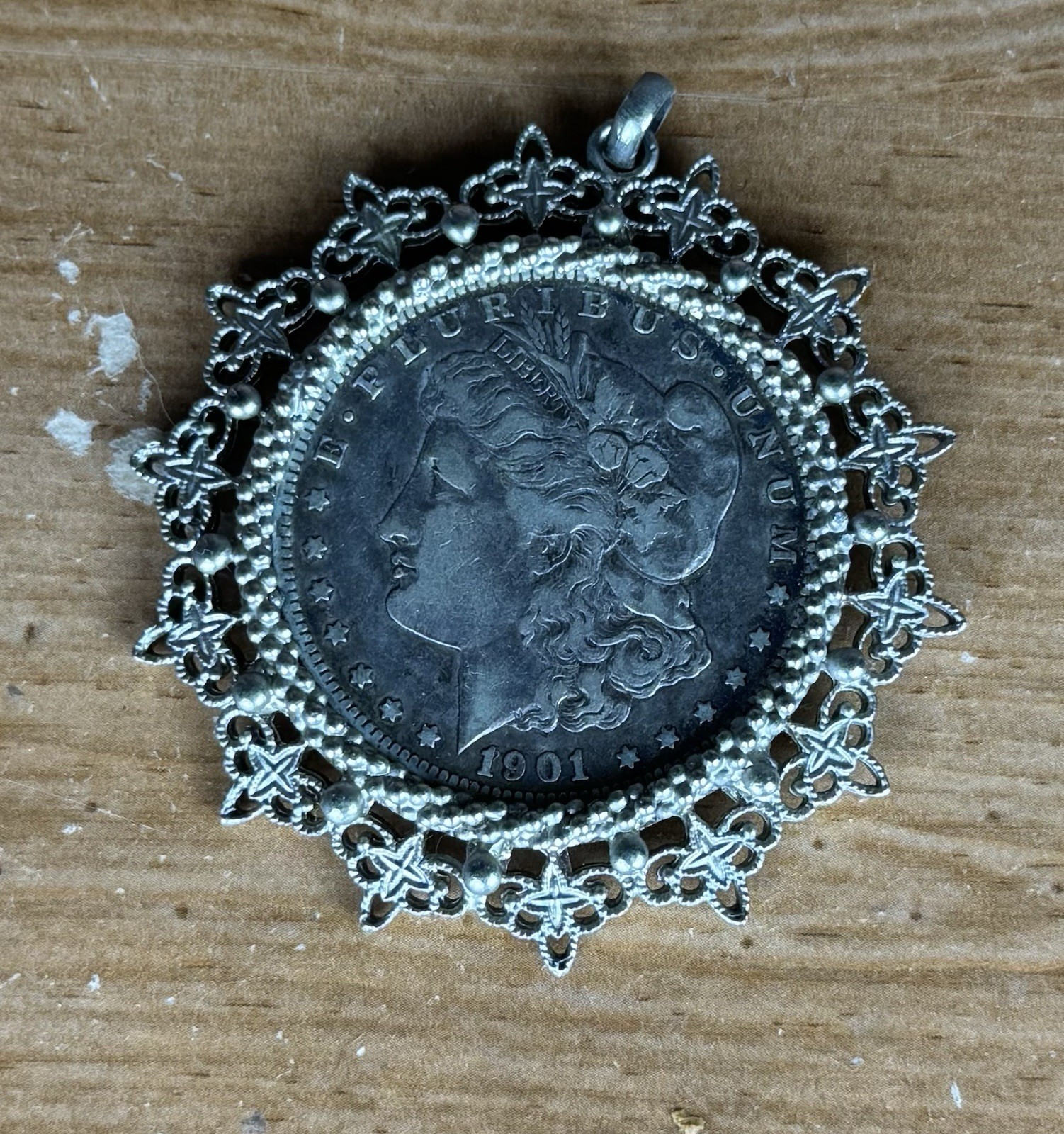 925 Sterling Frame 900 Silver Antique 1880 1 US Dollar 