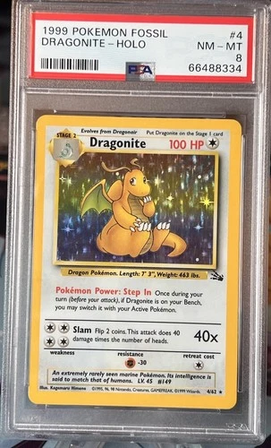 Dragonite 4/62 Pokemon Fossil Holo Graded PSA 8
