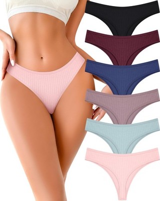FINETOO Cotton Thongs for Women Soft Low Rise Sexy Thong Medium, Set1-6pack