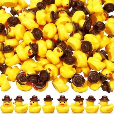100 Pcs Mini Resin Cowboy Ducks Miniature Western Duckies Yellow, Brown