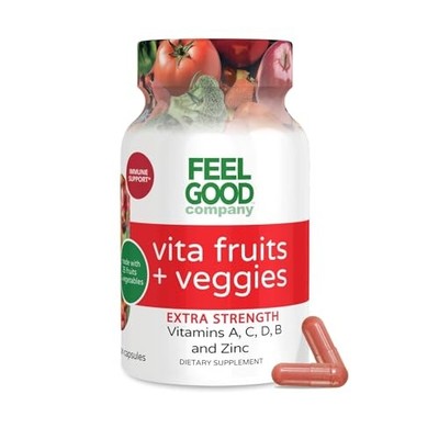FeelGood Superfoods 1000mg Immune Support Capsules, 25 Organic Fruits &