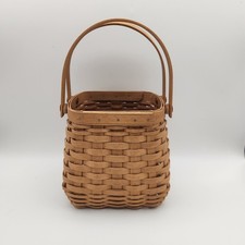 Longaberger 2004 Tiny Tote Basket Double Hinged Handle Woven Wood