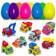 JoFAN 8 Pack Prefilled Plastic Easter Eggs with Pull Back Engineering Cars To...