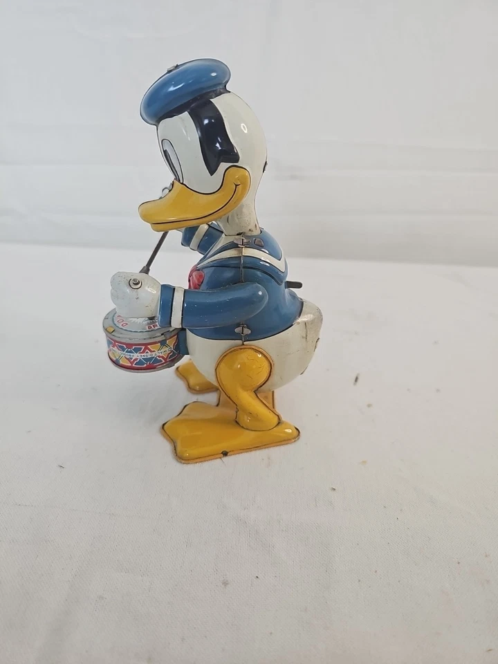 De colección 1950 Marx Disney Pato Donald El Baterista Lata Litografía Cuerda Juguete Funcionando Foto 2 de 4