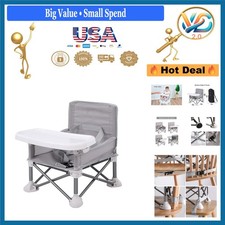 Grey Portable Baby Seat Foldable Travel Chair with Straps for Kids