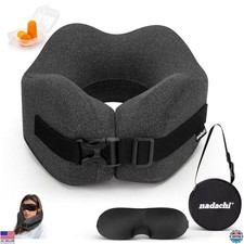 Memory Foam Neck Pillow Travel Set with Eye Mask, Earplugs Bag - Grayish