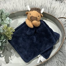 Carters - Brown Cow Bull Buffalo - Plush Security Blanket Baby Lovey Blue Stripe