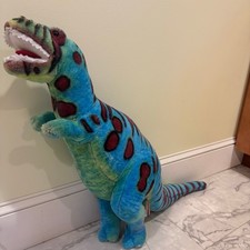 Melissa  Doug Giant T-Rex Dinosaur Plush 32" Standing Blue Green Stuffed Toy