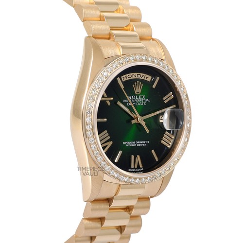 Rolex Day-Date 18238 President oro 18 carati 36 mm quadrante verde ombra romano lunetta diamantata - Foto 2 di 9