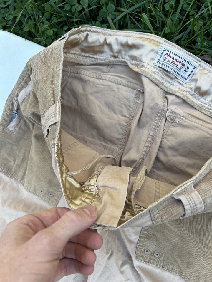 Vintage ABERCROMBIE FITCH Cargo Pants Womens 16 Tan Retro Y2K Drawstring - Image 4 of 4