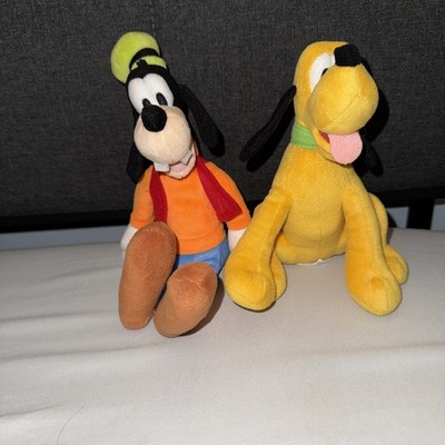 2 Disney Just Play Small Goofy and Pluto Stuffed Animal Plush Toys 10''  