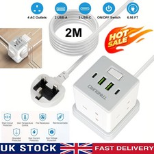 Extension 4 Way Tower Power Lead 4USB Multi Socket Surge Protected Socket UK